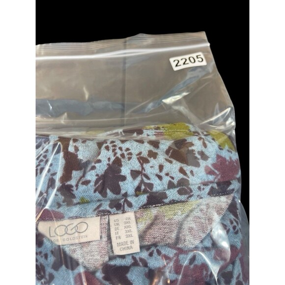 LOGO Lori Goldstein 2X Floral Print Shawl V-Neck Tunic Top Burgundy Blue Pockets - Picture 14 of 14